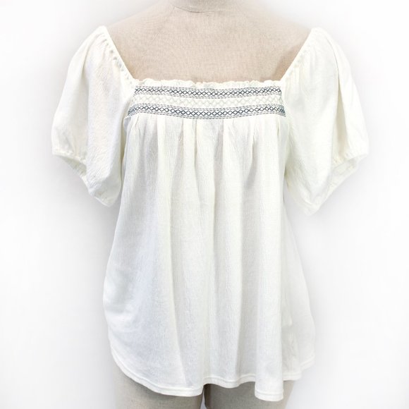 Madewell Plus White Cotton Gauze Peasant Embroidered Square Neck Top Blouse 3X - Picture 4 of 11